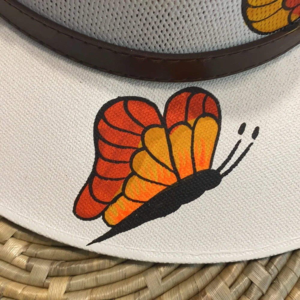 Hand Painted Butterfly Hat New